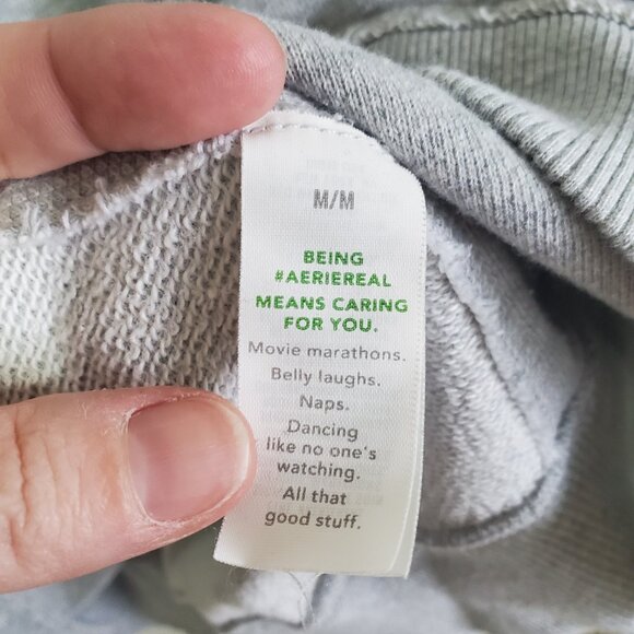 AERIE Vacay Every Day V Neck Sweatshirt Oversized Raw Hem Grey Women's Medium - Picture 11 of 14